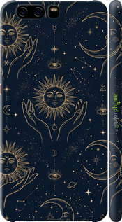 3D пластиковий матовий чехол Celestial Harmony: Sun & Moon Gold Mystic Pattern для Huawei P10 - 6778m-780 изображение 