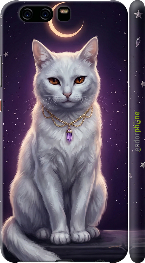 3D пластиковый матовый чехол Mystic White Cat Gothic Dark Purple Gold для Huawei P10 - 6805m-780 изображение 