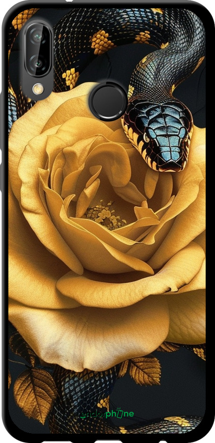 TPU чехол Black snake and golden rose для Huawei P20 Lite - 6068b-1410 изображение 