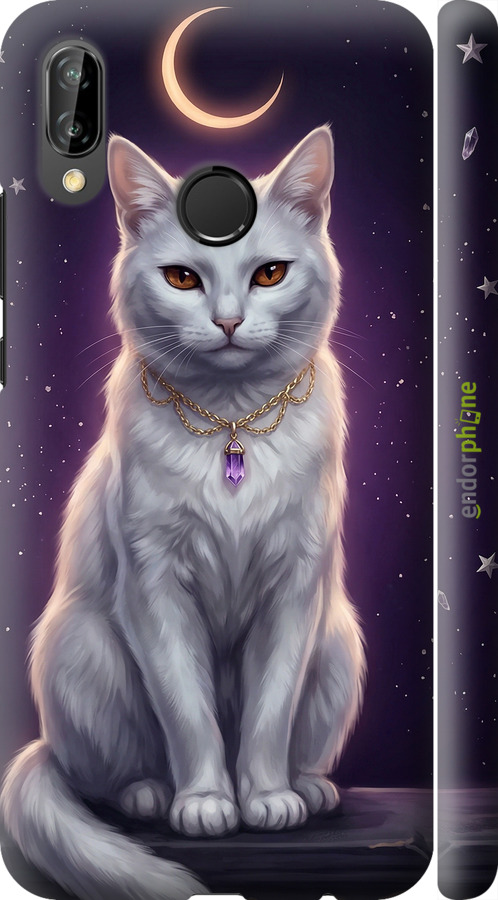 3D пластиковий матовий чехол Mystic White Cat Gothic Dark Purple Gold для Huawei P20 Lite - 6805m-1410 изображение 