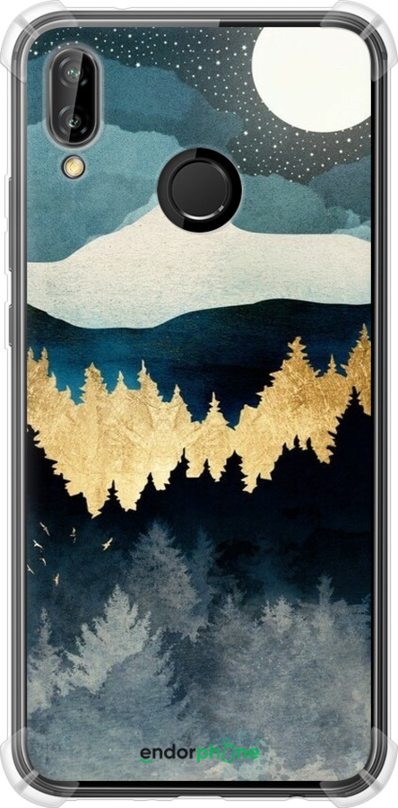 Силикон с усиленными углами чехол Ночной пейзаж с лесом и горами для Huawei P20 Lite - 6493sp-1410 изображение 