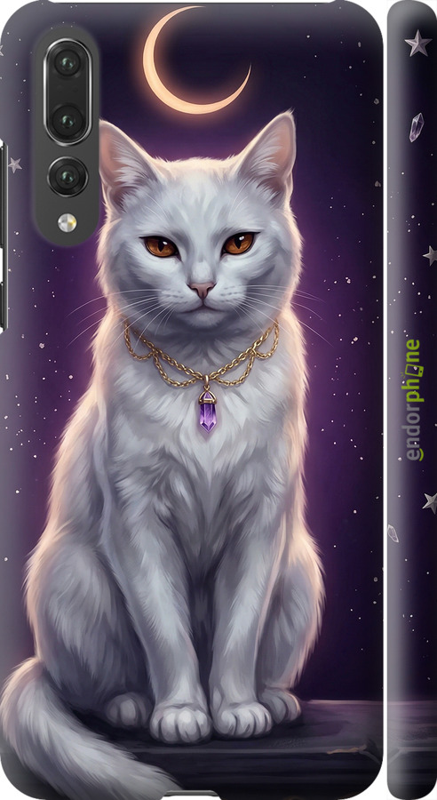 3D пластиковий матовий чехол Mystic White Cat Gothic Dark Purple Gold для Huawei P20 Pro - 6805m-1470 изображение 