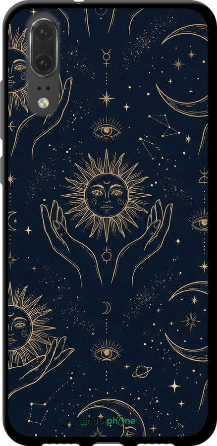 TPU чехол Celestial Harmony: Sun & Moon Gold Mystic Pattern для Huawei P20 - 6778b-1396 изображение 