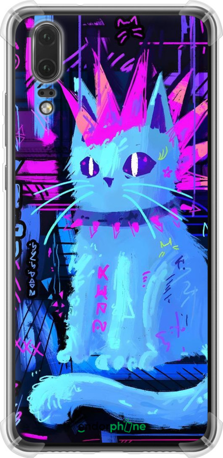Силіконовий протиударний с посиленими кутами чехол Кіт панк для Huawei P20 - 6311sp-1396 изображение 
