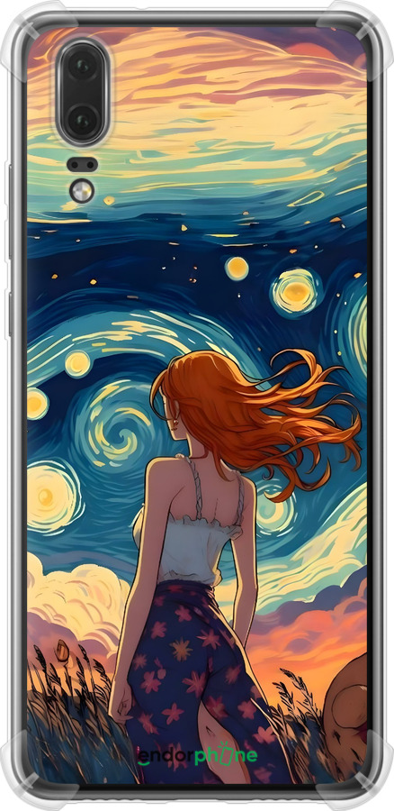 Силикон с усиленными углами чехол Девушка Арт для Huawei P20 - 6325sp-1396 изображение 