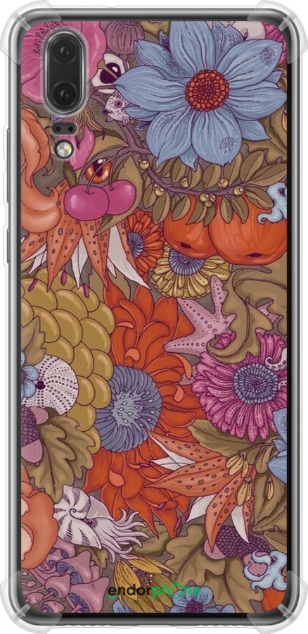 Силикон с усиленными углами чехол Абстрактные цветы для Huawei P20 - 6526sp-1396 изображение 