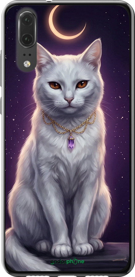 2D пластиковый чехол Mystic White Cat Gothic Dark Purple Gold для Huawei P20 - 6805t-1396 изображение 