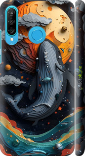 3D пластиковый матовый чехол Кит в космосе для Huawei P30 Lite - 6328m-1651 изображение 