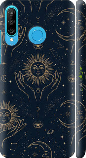 3D пластиковий матовий чехол Celestial Harmony: Sun & Moon Gold Mystic Pattern для Huawei P30 Lite - 6778m-1651 изображение 