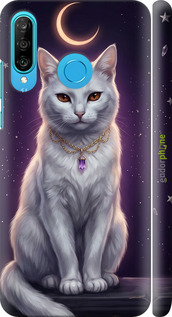 3D пластиковый матовый чехол Mystic White Cat Gothic Dark Purple Gold для Huawei P30 Lite - 6805m-1651 изображение 