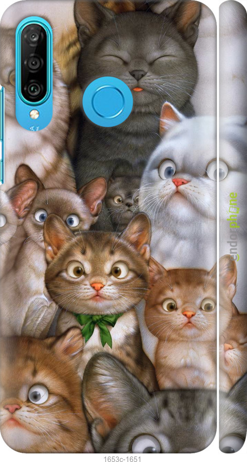 

3D пластиковий матовий чохол "Коти" для Huawei P30 Lite