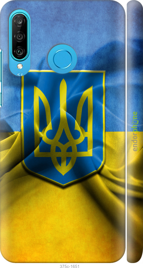 

3D пластиковий матовий чохол "Прапор та герб України" для Huawei P30 Lite, Блакитний