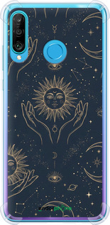 Силіконовий протиударний с посиленими кутами чехол Celestial Harmony: Sun & Moon Gold Mystic Pattern для Huawei P30 Lite - 6778sp-1651 изображение 