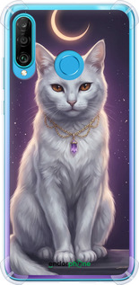 Силикон с усиленными углами чехол Mystic White Cat Gothic Dark Purple Gold для Huawei P30 Lite - 6805sp-1651 изображение 