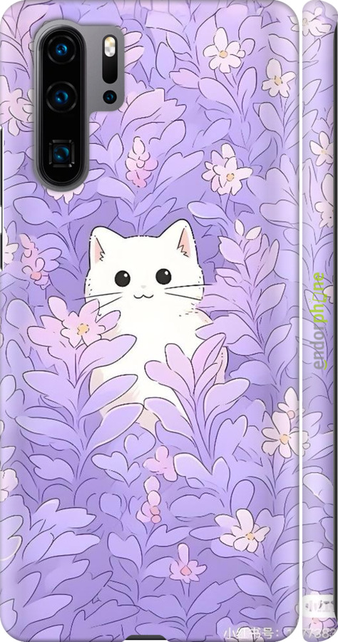 3D пластиковый матовый чехол Котик в цветах для Huawei P30 Pro - 6390m-1621 изображение 