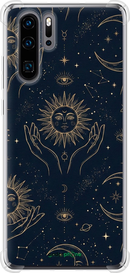 Силикон с усиленными углами чехол Celestial Harmony: Sun & Moon Gold Mystic Pattern для Huawei P30 Pro - 6778sp-1621 изображение 