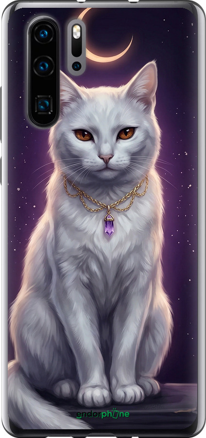 Силиконовый чехол Mystic White Cat Gothic Dark Purple Gold для Huawei P30 Pro - 6805u-1621 изображение 