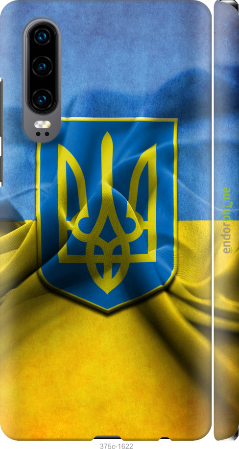 

3D пластиковий матовий чохол "Прапор та герб України" для Huawei P30, Блакитний