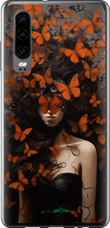 Силиконовый чехол Девушка с оранжевыми бабочками для Huawei P30 - 5941u-1622 изображение 