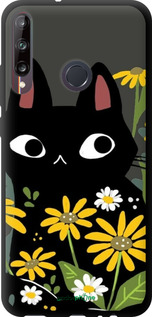 TPU чехол Черный кот с цветами для Huawei P40 Lite E - 6448b-1875 изображение 