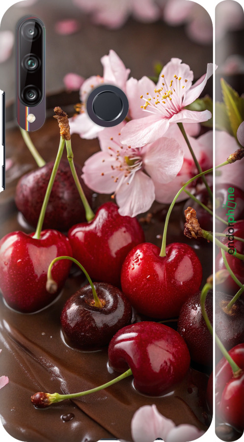 3D пластиковий матовий чехол Вишня у шоколаді для Huawei P40 Lite E - 6698m-1875 изображение 
