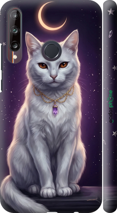 3D пластиковий матовий чехол Mystic White Cat Gothic Dark Purple Gold для Huawei P40 Lite E - 6805m-1875 изображение 