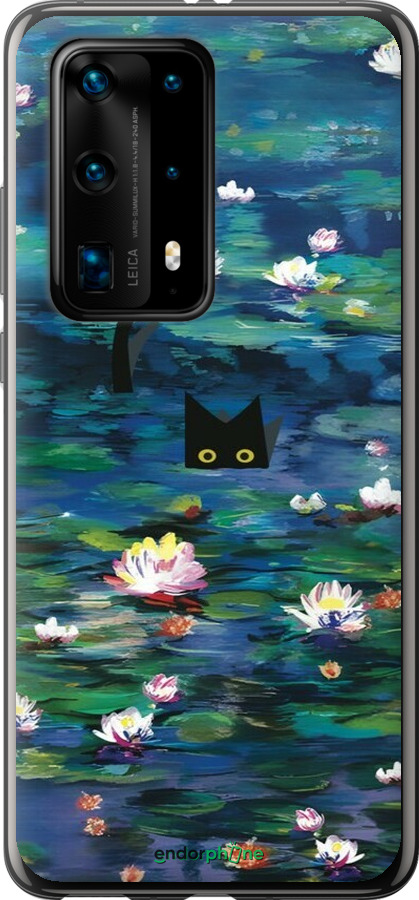Силіконовий чехол с изображением водяных лилий и кошек для Huawei P40 Pro Plus - 6257u-1917 изображение 