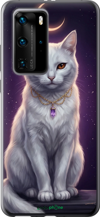 2D пластиковый чехол Mystic White Cat Gothic Dark Purple Gold для Huawei P40 Pro - 6805t-1839 изображение 