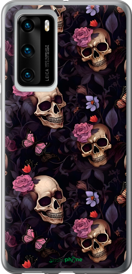 Силиконовый чехол Черепа и розы для Huawei P40 - 6316u-1840 изображение 