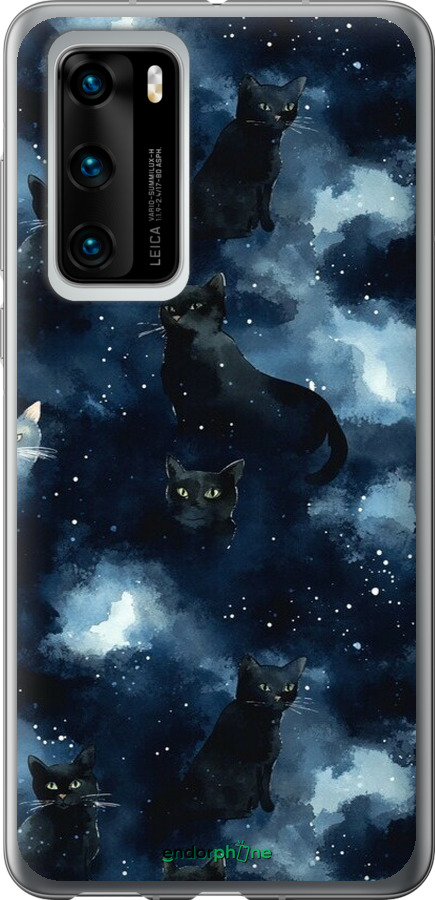 Силіконовий чехол Зображення котиків з темною аквареллю для Huawei P40 - 6521u-1840 изображение 