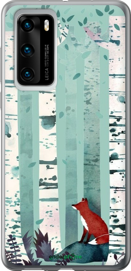 Силиконовый чехол Лис в зелёном лесу для Huawei P40 - 6547u-1840 изображение 