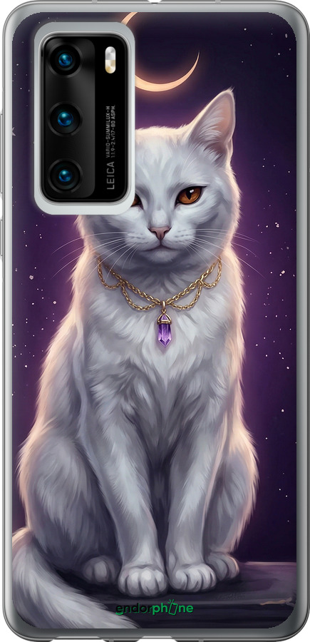 Силіконовий чехол Mystic White Cat Gothic Dark Purple Gold для Huawei P40 - 6805u-1840 изображение 