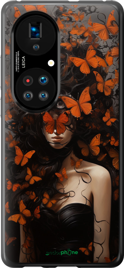 Силиконовый чехол Девушка с оранжевыми бабочками для Huawei P50 - 5941u-2292 изображение 