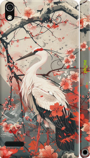 3D пластиковий глянцевий чехол Лелека у цвіту сакури для Huawei Ascend P6 - 6109c-39 изображение 