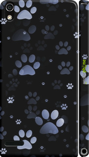 3D пластиковий глянцевий чехол З синіми відбитками лап для Huawei Ascend P6 - 6441c-39 изображение 