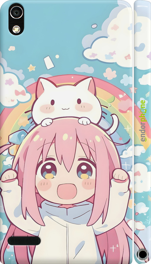 3D пластиковий глянцевий чехол Девочка аниме радуга для Huawei Ascend P6 - 6304c-39 изображение 