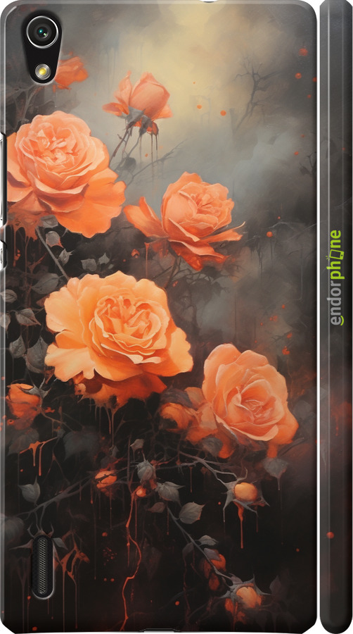 3D пластиковый глянцевый чехол Оранжевые розы для Huawei Ascend P7 - 5944c-49 изображение 
