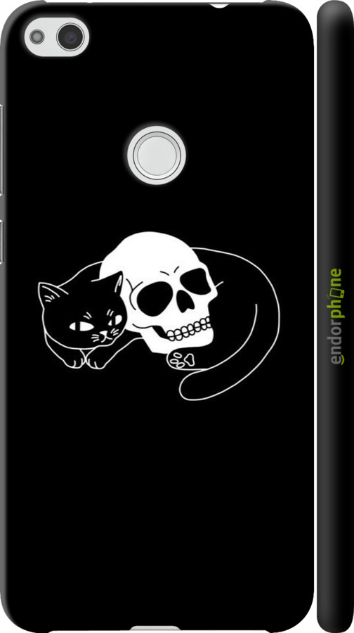 3D пластиковий матовий чехол Із зображенням кота та черепа для Huawei P8 Lite (2017) - 6491m-777 изображение 