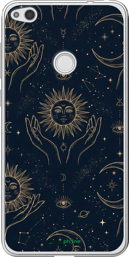 Силиконовый чехол Celestial Harmony: Sun & Moon Gold Mystic Pattern для Huawei P8 Lite (2017) - 6778u-777 изображение 
