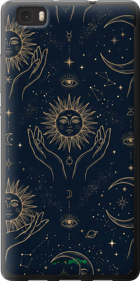 Силіконовий чехол Celestial Harmony: Sun & Moon Gold Mystic Pattern для Huawei Ascend P8 Lite - 6778u-126 изображение 
