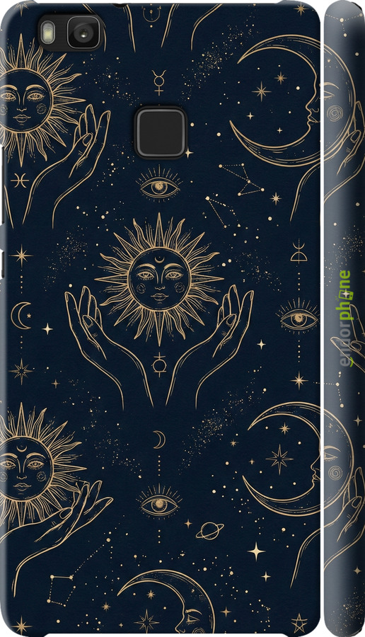 3D пластиковий глянцевий чехол Celestial Harmony: Sun & Moon Gold Mystic Pattern для Huawei P9 Lite - 6778c-298 изображение 