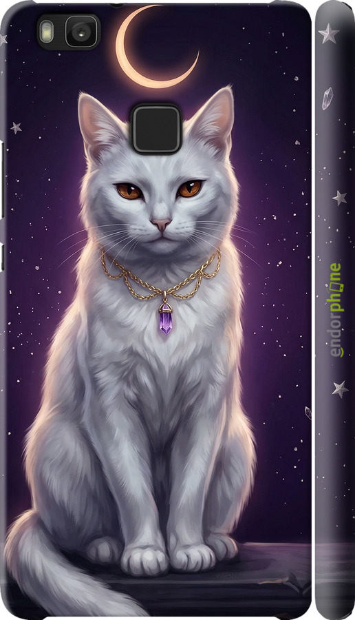 3D пластиковый глянцевый чехол Mystic White Cat Gothic Dark Purple Gold для Huawei P9 Lite - 6805c-298 изображение 