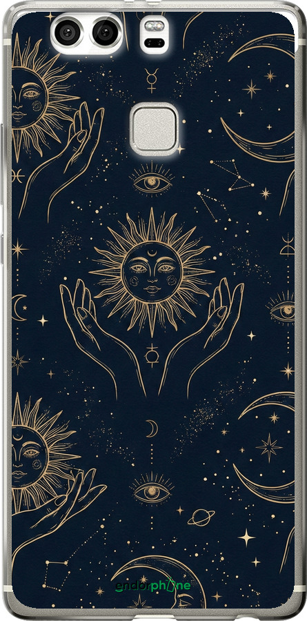 Силиконовый чехол Celestial Harmony: Sun & Moon Gold Mystic Pattern для Huawei P9 Plus - 6778u-300 изображение 
