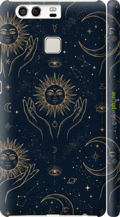 3D пластиковый матовый чехол Celestial Harmony: Sun & Moon Gold Mystic Pattern для Huawei P9 - 6778m-347 изображение 