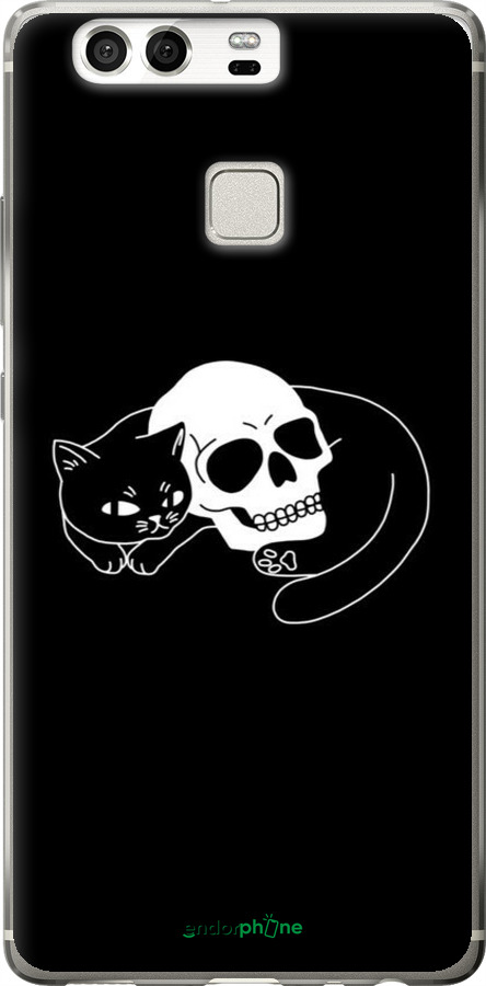 Силіконовий чехол Із зображенням кота та черепа для Huawei P9 - 6491u-347 изображение 