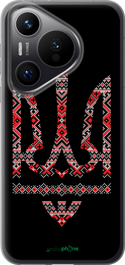 Силиконовый чехол Герб - вышиванка на черном фоне для Huawei Pura 70 PRO - 1196u-3700 изображение 
