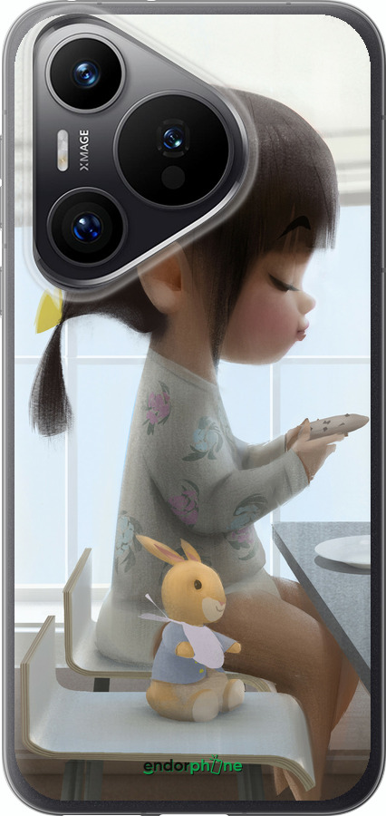 Силиконовый чехол Милая девочка с зайчиком для Huawei Pura 70 PRO - 4039u-3700 изображение 