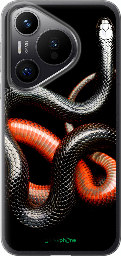 Силиконовый чехол Красно-черная змея на черном фоне для Huawei Pura 70 PRO - 4063u-3700 изображение 