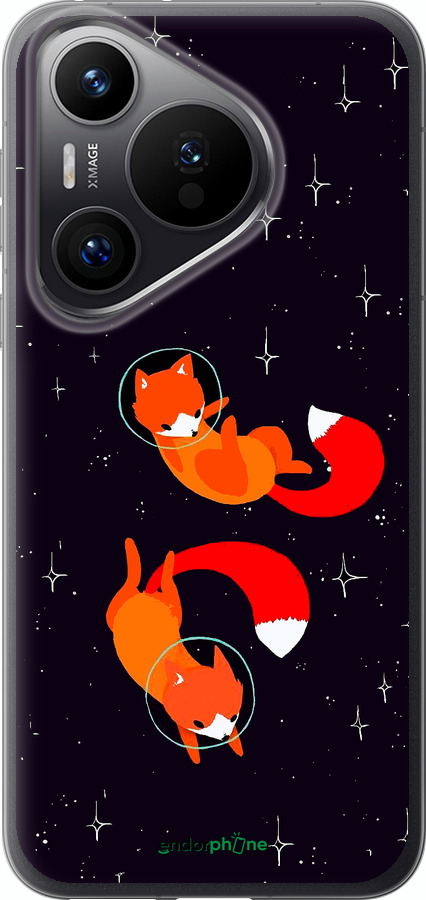 Силиконовый чехол Лисички в космосе для Huawei Pura 70 PRO - 4519u-3700 изображение 