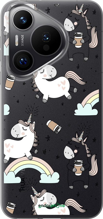 Силиконовый чехол Единорог и кофе для Huawei Pura 70 PRO - 4661u-3700 изображение 